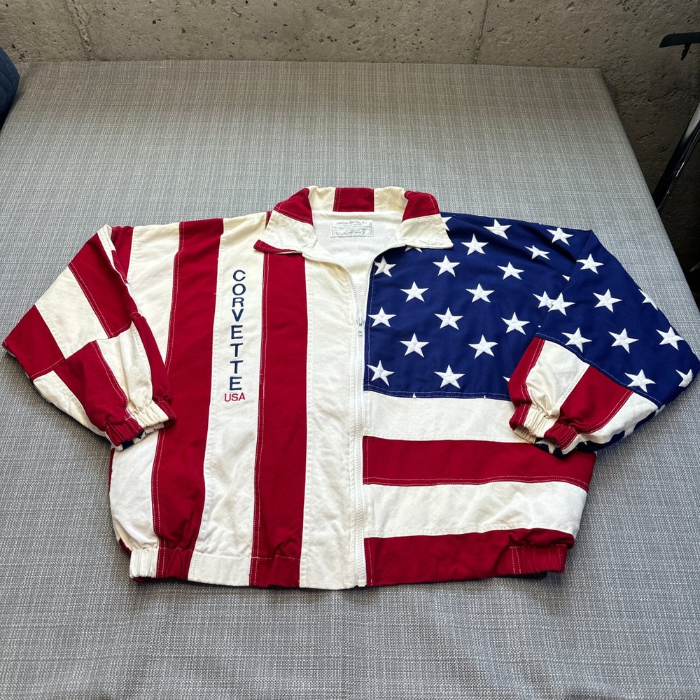Vintage 1993 Limited Edition Bomber Jacket XL Corvette USA American Flag